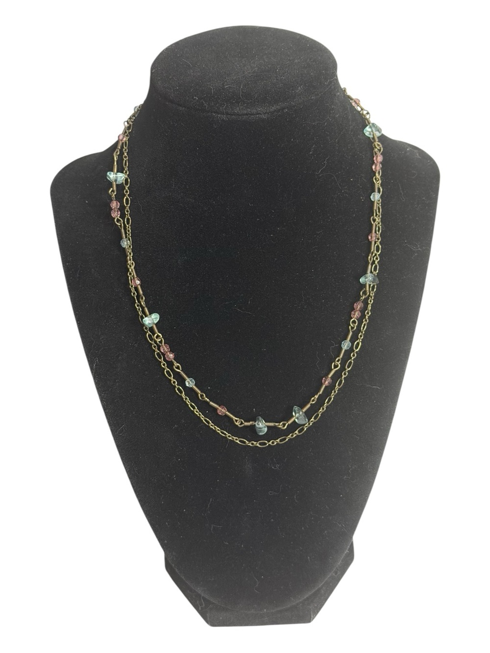 Dainty Double Layer Pink Green Bronze Necklace Fairycore Delicate Feminine